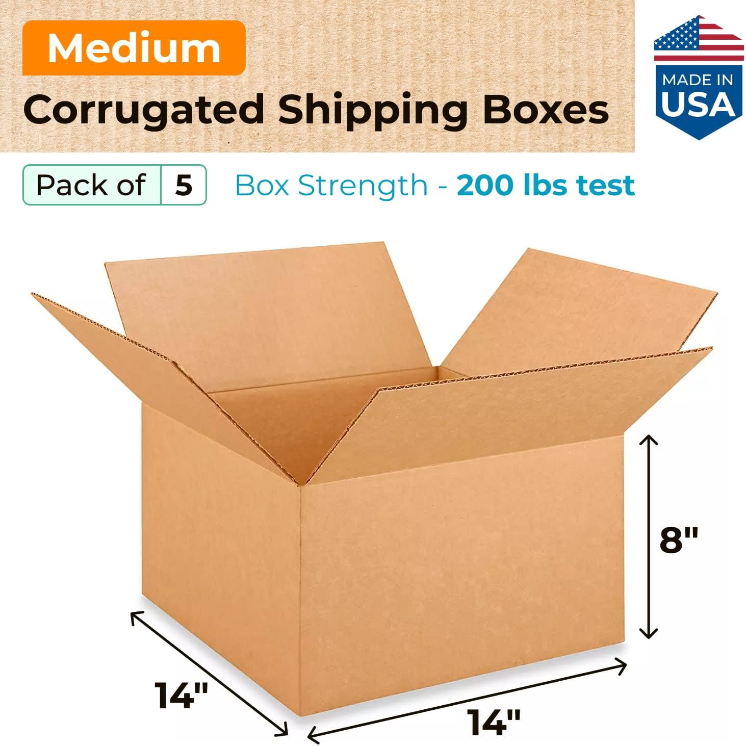13x10x4" Corrugated Boxes - 5 Pack Of Heavy Duty 200 LB Test Shipping Boxes